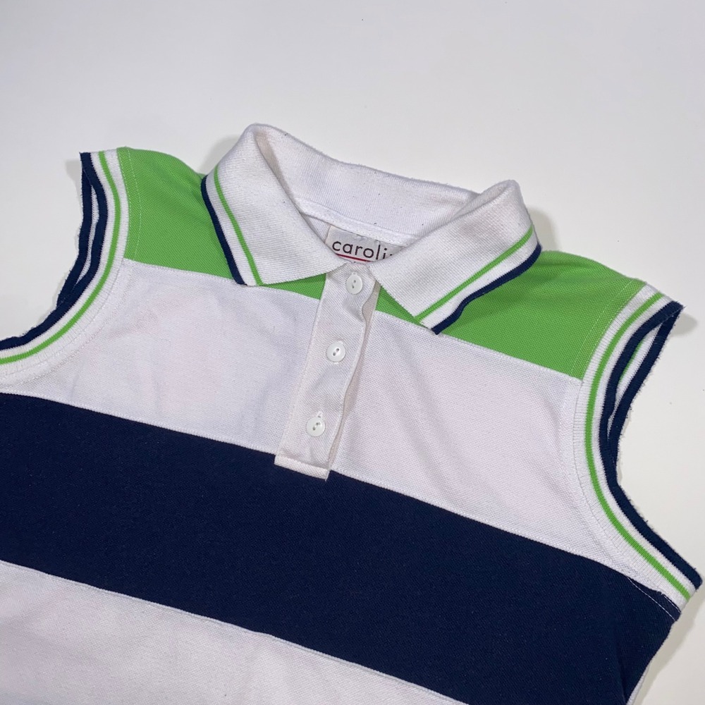 Carolina Colours Womens Sleeveless Polo Shirt Striped Green White Navy Size‎ S